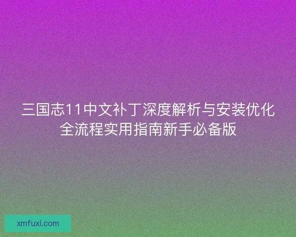 三国志11中文补丁深度解析与安装优化全流程实用指南新手必备版