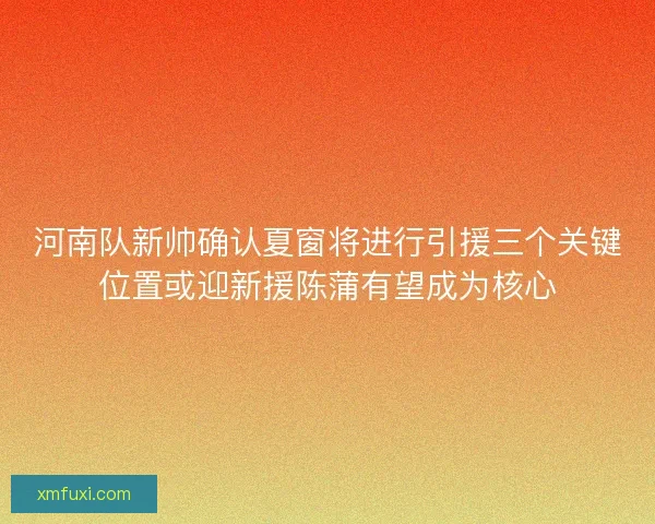 河南队新帅确认夏窗将进行引援三个关键位置或迎新援陈蒲有望成为核心